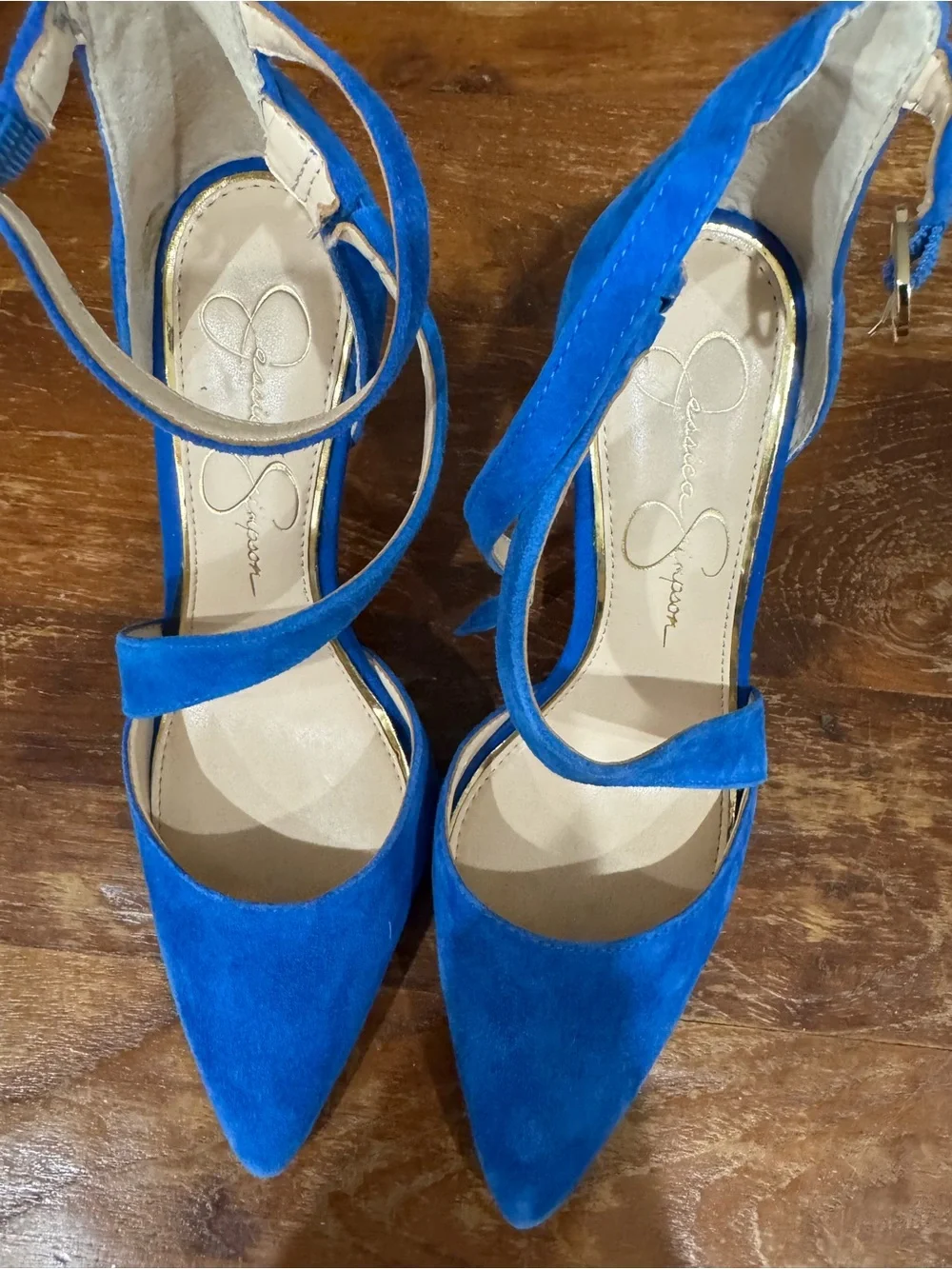 Jessica Simpson Cobalt Blue Suede Pointed-Toe Ankle-Strap Heels